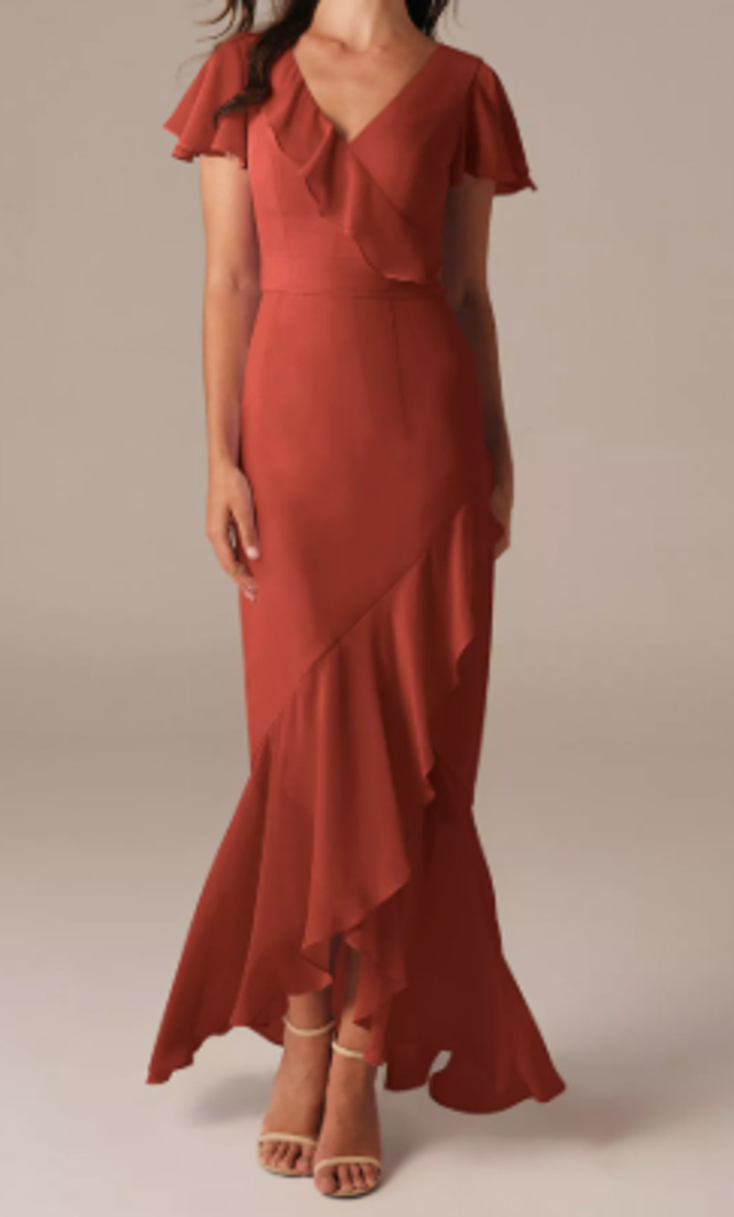 AW BRIDAL SZ 4 S rust red chiffon Celia bridesmaid party maxi dress NEW B30